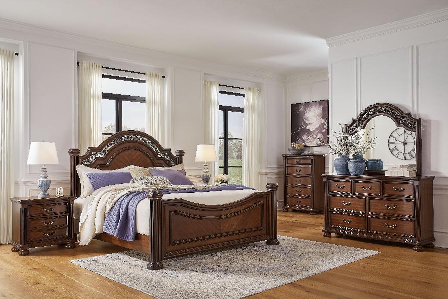 Image of Lavinton - 6 Pc. - Dresser, Mirror, Chest, California King Poster Bed - Brown