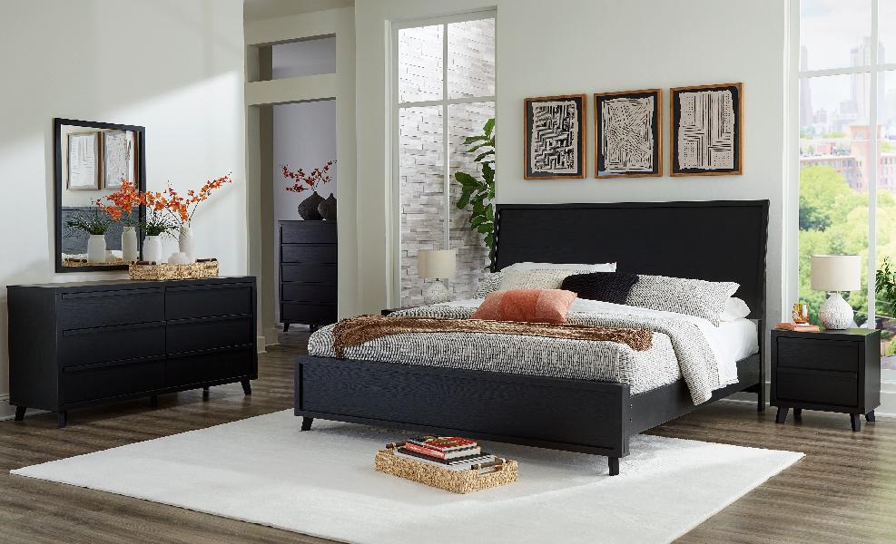 Image of Danziar - 6 Pc. - Dresser, Mirror, King Panel Bed - Black