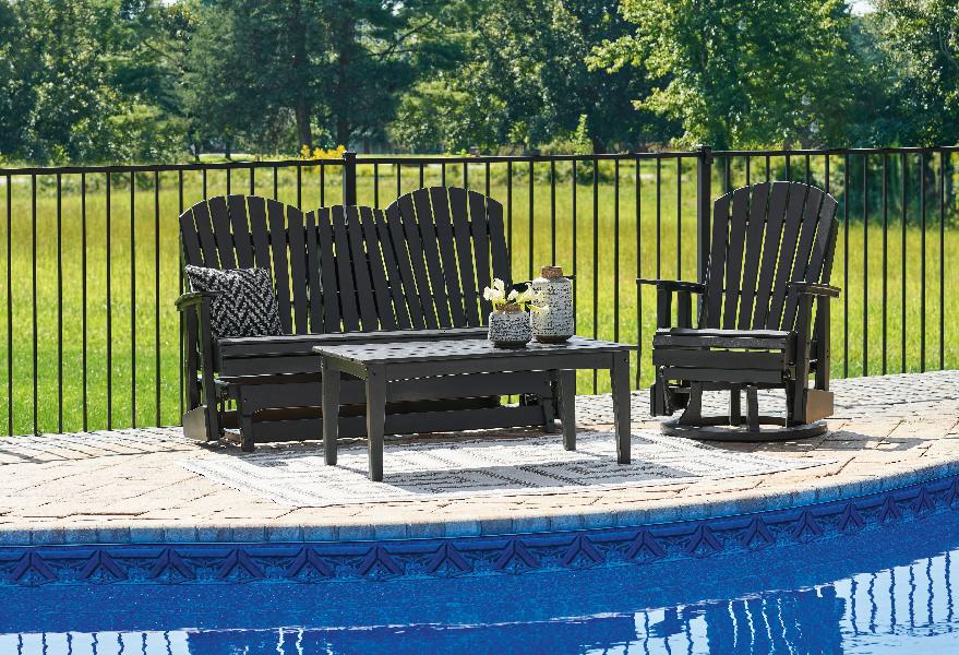 Image of Hyland Wave - 3 Pc. - Glider Loveseat, Swivel Glider Chair, Cocktail Table - Black
