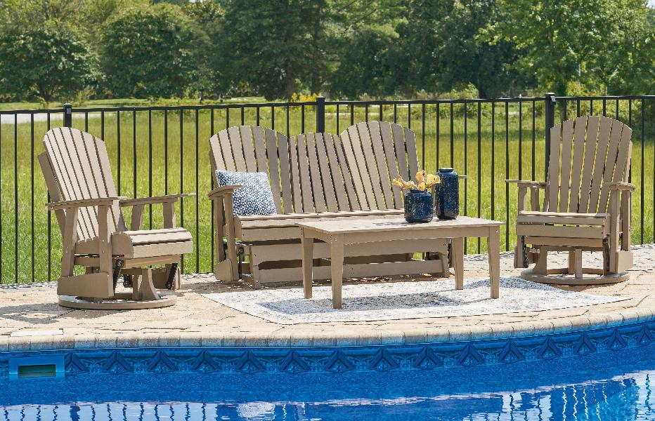 Image of Hyland Wave - 4 Pc. - Glider Loveseat, 2 Swivel Glider Chairs, Cocktail Table - Driftwood