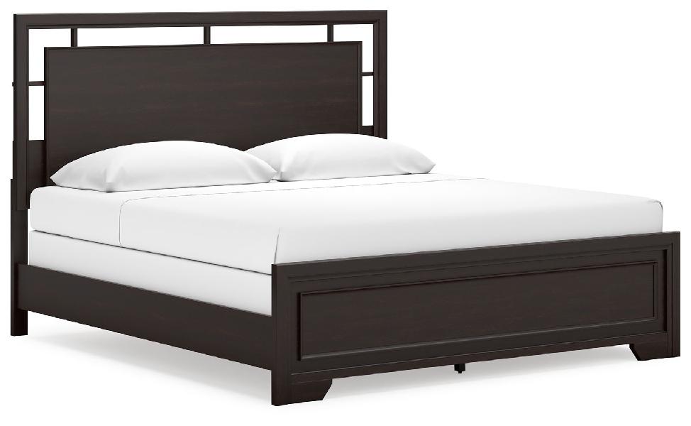 Image of Covetown - King Panel Bed - Dark Brown