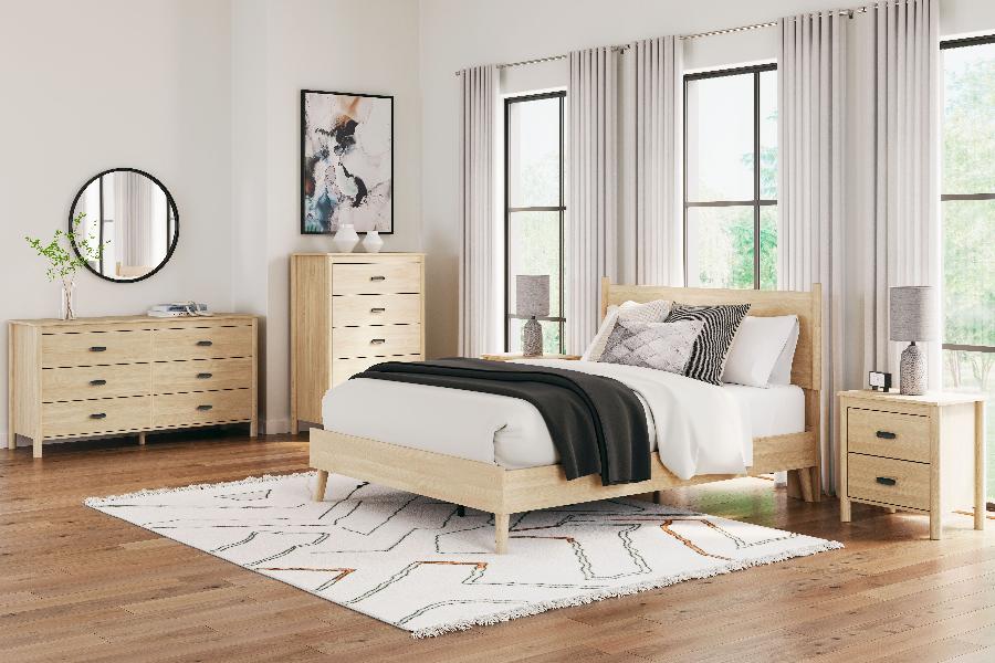 Image of Cabinella - 6 Pc. - Dresser, Chest, Queen Platform Panel Bed, 2 Nightstands - Tan