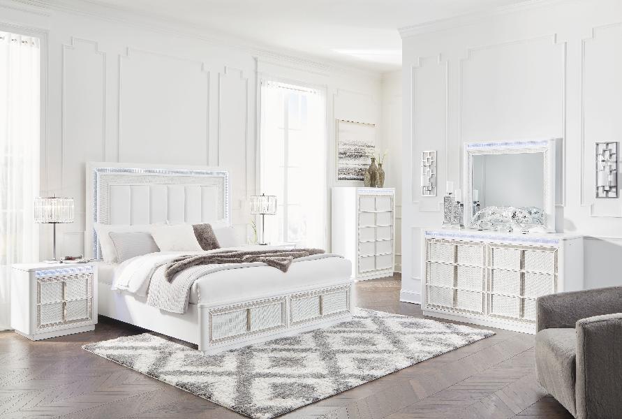 Image of Chalanna - 6 Pc. - Dresser, Mirror, Chest, King Upholstered Storage Bed - White