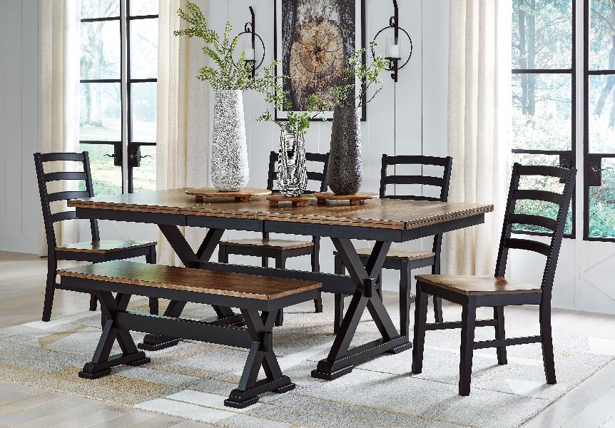 Image of Wildenauer - 6 Pc. - Extension Table, 4 Side Chairs, Bench - Brown / Black