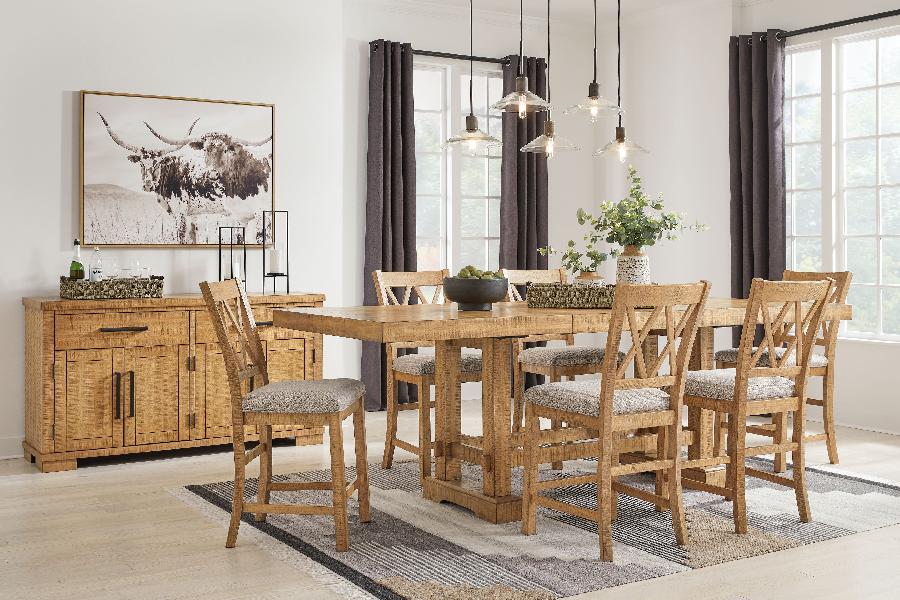 Image of Havonplane - 7 Pc. - Counter Extension Table, 6 Upholstered Barstools - Brown