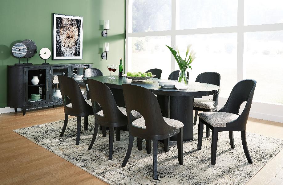 Image of Rowanbeck - 10 Pc. - Dining Table, 8 Side Chairs, Server - Black