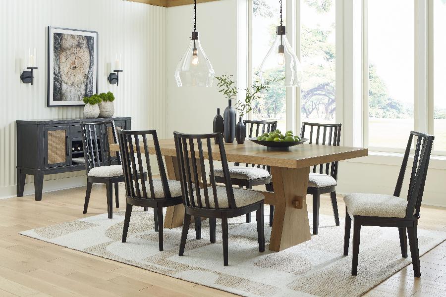 Image of Galliden - 8 Pc. - Rectangular Dining Table, 6 Side Chairs, Server - Light Brown / Black