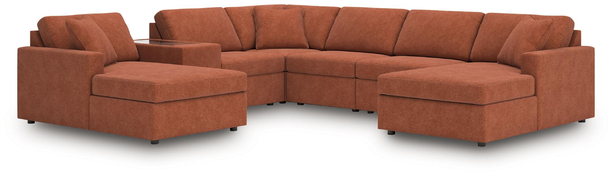 Image of Modmax - 7-Piece Sectional With Laf And Raf Corner Chaises And With Storage Console - Spice