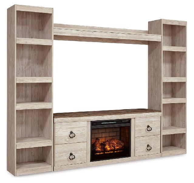 Image of Willowton - 5-Piece Entertainment Center With Electric Fireplace - Whitewash