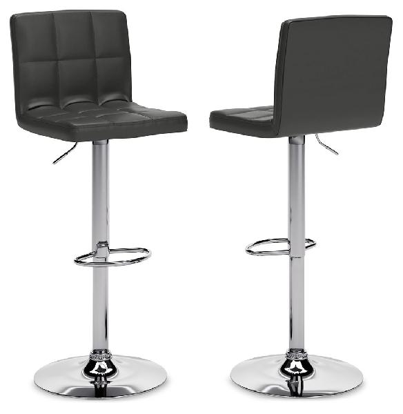 Image of Bellatier - Tall UPH Swivel Barstool(Set of 2) - Black / Chrome Finish