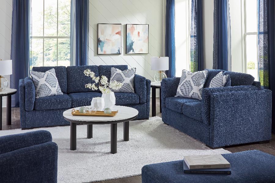 Image of Evansley - 4 Pc. - Sofa, Loveseat, Chair And A Half, Ottoman - Navy