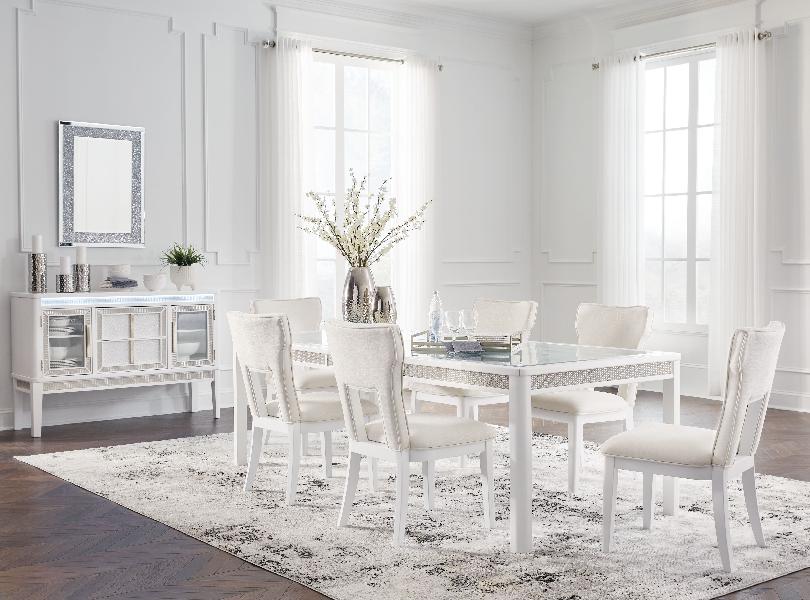 Image of Chalanna - 8 Pc. - Rectangular Dining Room Extension Table, 6 Side Chairs, Server - White