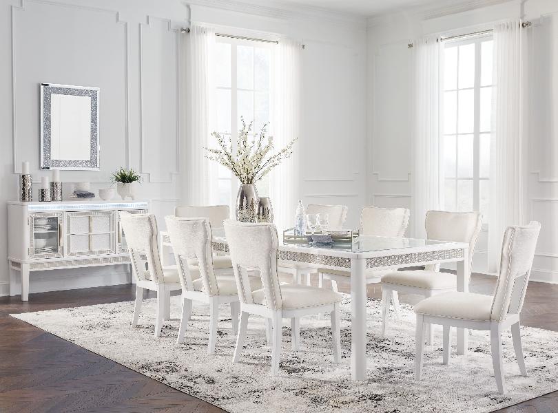 Image of Chalanna - 10 Pc. - Rectangular Dining Room Extension Table, 8 Side Chairs, Server - White