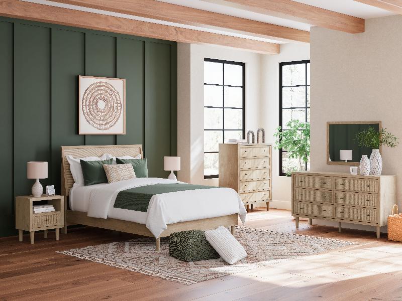 Image of Cielden - 7 Pc. - Dresser, Mirror, Queen Panel Bed, 2 Nightstands - Two-Tone
