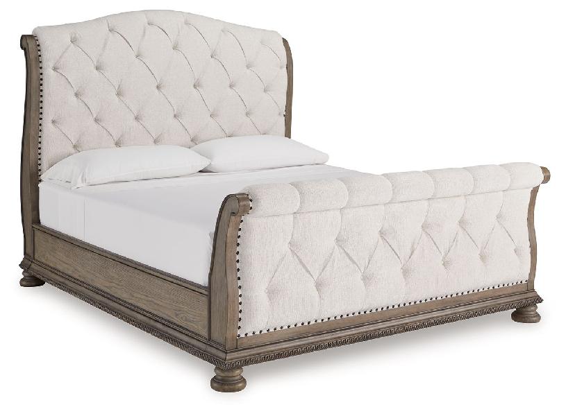 Image of Ardenfield - King Upholstered Sleigh Bed - Light Brown