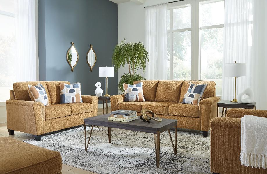 Image of Erinslane - 4 Pc. - Sofa, Loveseat, Chair, Ottoman - Honey