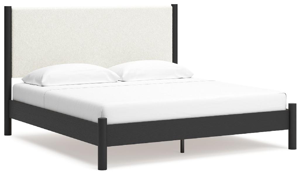 Image of Cadmori - King Upholstered Panel Bed - Black / White