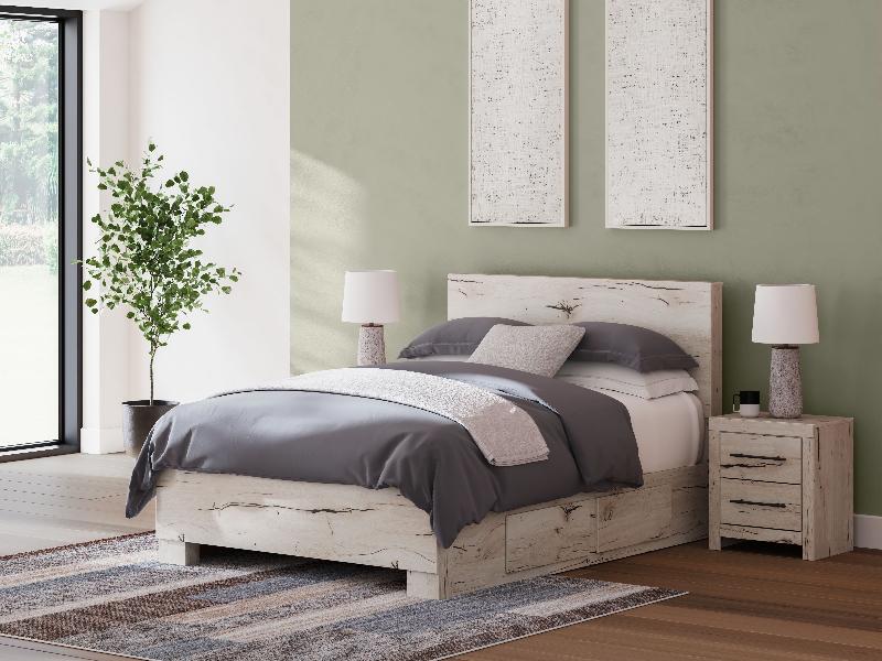 Image of Lawroy - Queen Panel Bed With 2 Under Bed Storage Units - Light Natural