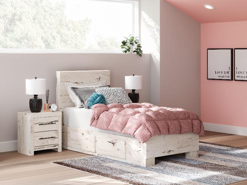 Image of Lawroy - Twin Panel Bed With 2 Under Bed Storage Units - Light Natural