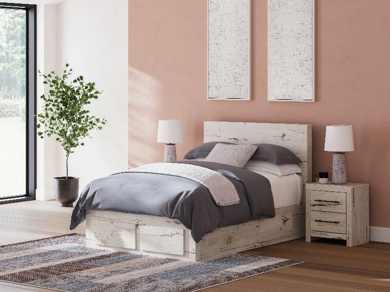 Image of Lawroy - Full Panel Bed With Storage footboard And 2 Under Bed Storage Units - Light Natural