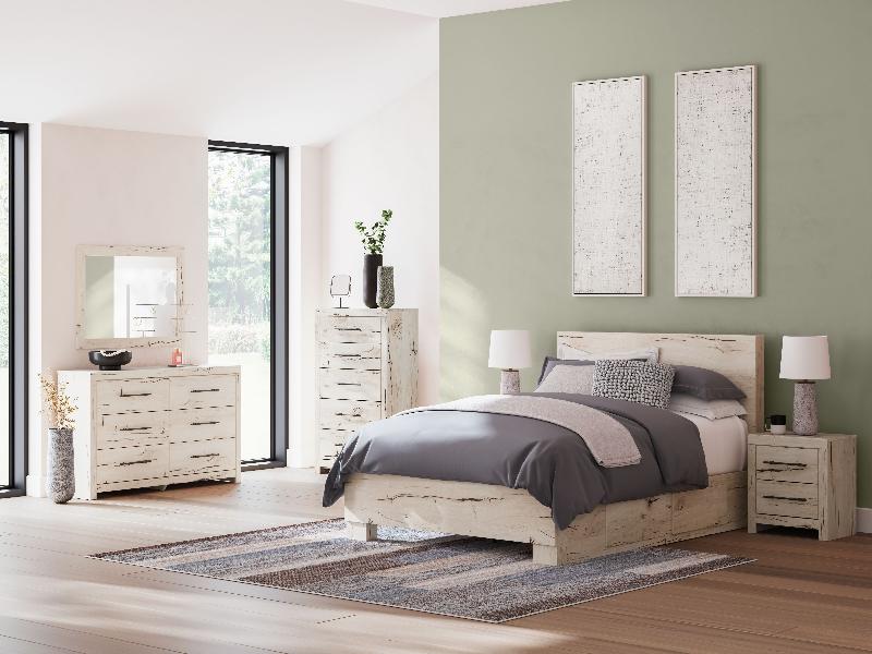 Image of Lawroy - 9 Pc. - Dresser, Mirror, Chest, Queen Panel Bed With Under Bed Storage, 2 Nightstands - Light Natural