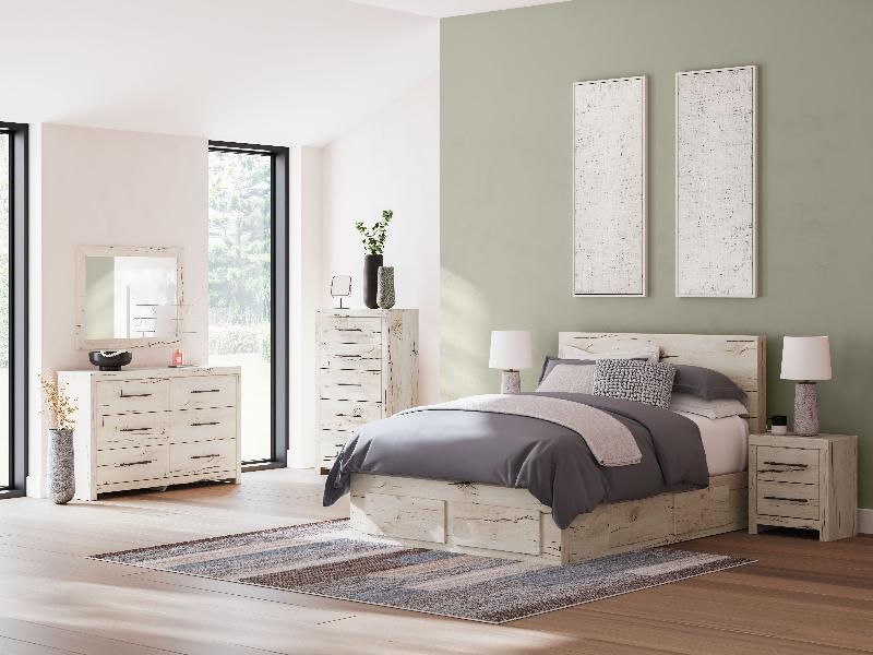 Image of Lawroy - 8 Pc. - Dresser, Mirror, Chest, Queen Panel Bed With Storage Footboard And 2 Under Bed Storage Units - Light Natural