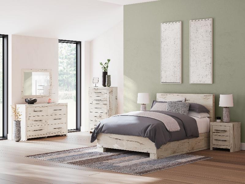 Image of Lawroy - 9 Pc. - Dresser, Mirror, Queen Panel Bed With 2 Under Bed Storage Units, 2 Nightstands - Light Natural