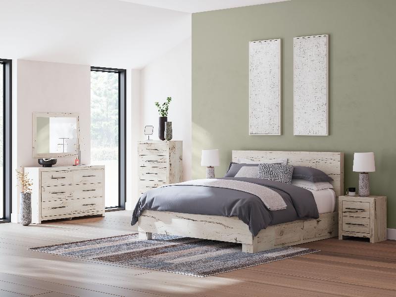 Image of Lawroy - 9 Pc. - Dresser, Mirror, King Panel Bed With Under Bed Storage, 2 Nightstands - Light Natural