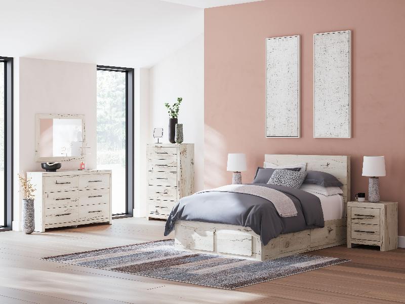 Image of Lawroy - 7 Pc. - Dresser, Mirror, Full Panel Bed With Storage Footboard And 2 Under Bed Storage Units - Light Natural
