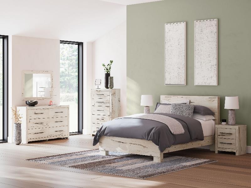 Image of Lawroy - 6 Pc. - Dresser, Mirror, Chest, Queen Panel Bed - Light Natural