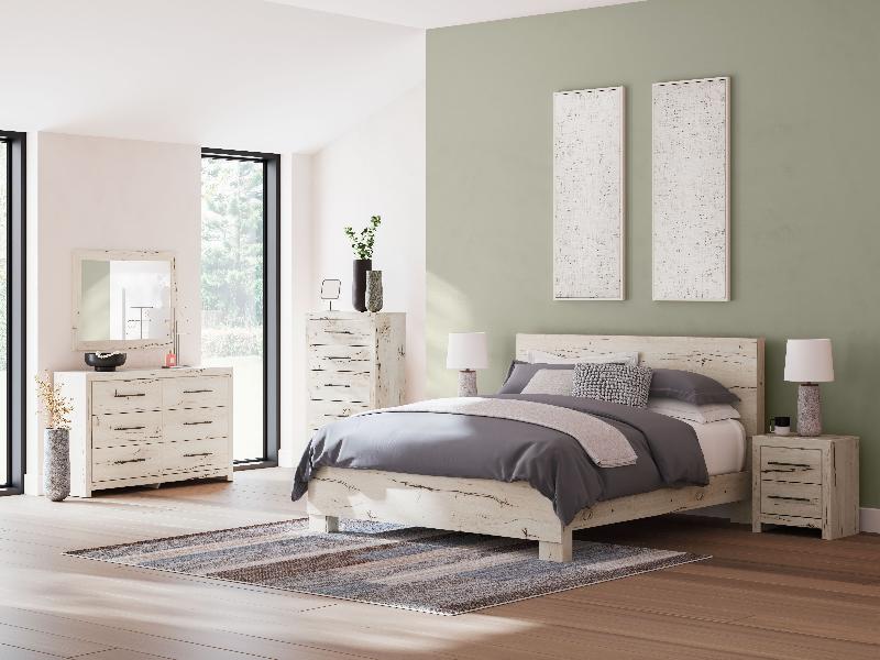 Image of Lawroy - 8 Pc. - Dresser, Mirror, Chest, King Panel Bed, 2 Nightstands - Light Natural