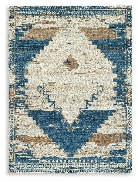 Image of Varnler - 5' x 7' Rug - Blue / Brown / Tan