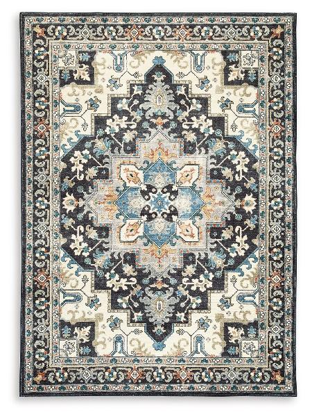 Image of Leningston - 5' x 7' Washable Rug - Black / Cream / Blue