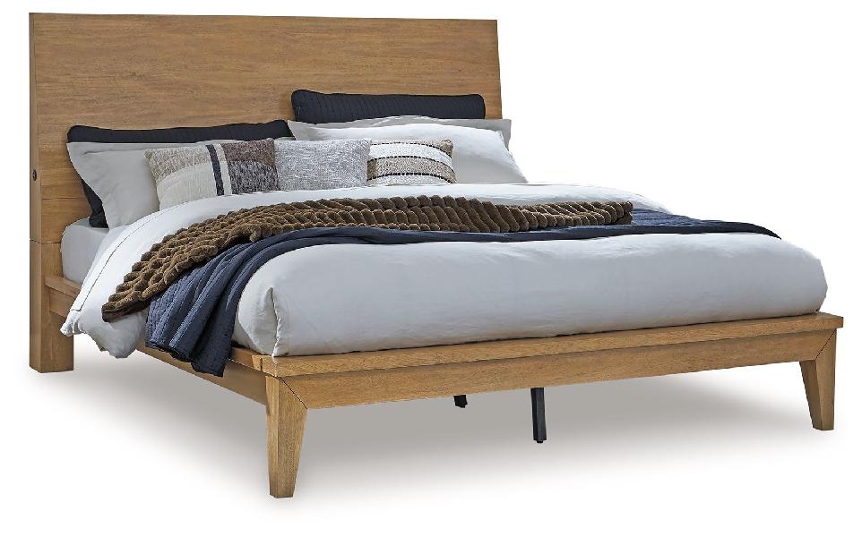 Image of Sherbana - Queen Panel Bed - Light Brown