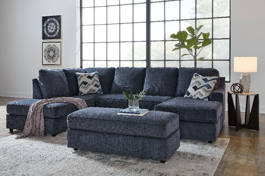 Image of Albar Place - 3 Pc. - 2-Piece Sectional With Raf Sofa Chaise, Ottoman - Cobalt