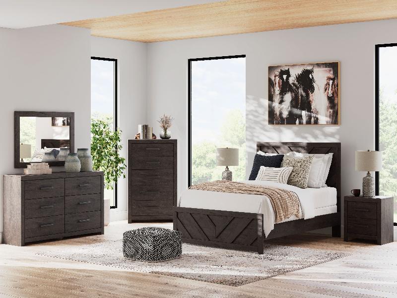 Image of Prendonea - 7 Pc. - Dresser, Mirror, Chest, Full Panel Bed, 2 Nightstands - Charcoal