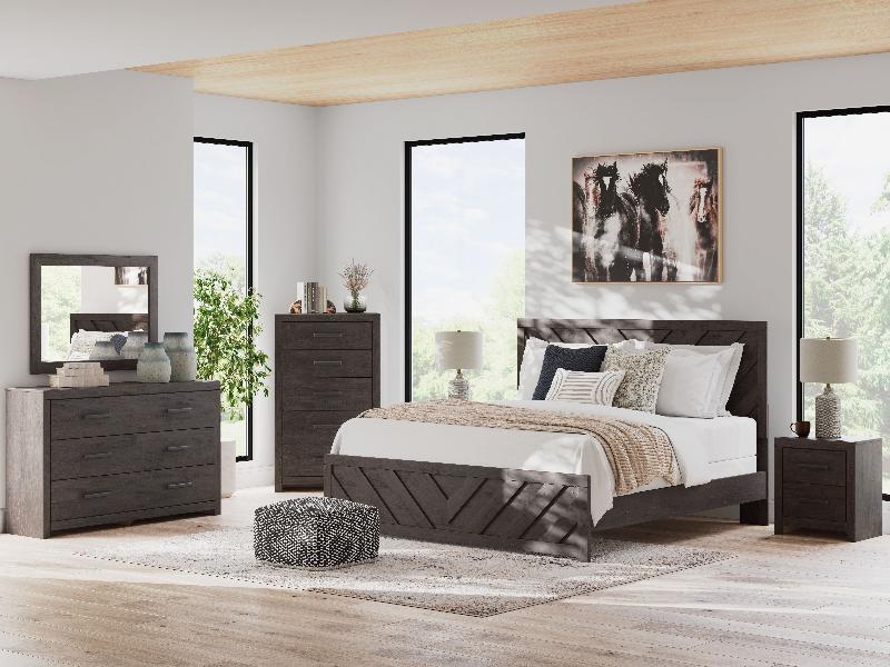 Image of Prendonea - 6 Pc. - Dresser, Mirror, King Panel Bed, 2 Nightstands - Charcoal