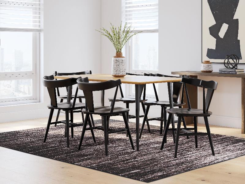 Image of Gretlynn - 7 Pc. - Dining Room Table, 6 Side Chairs - Black / Natural
