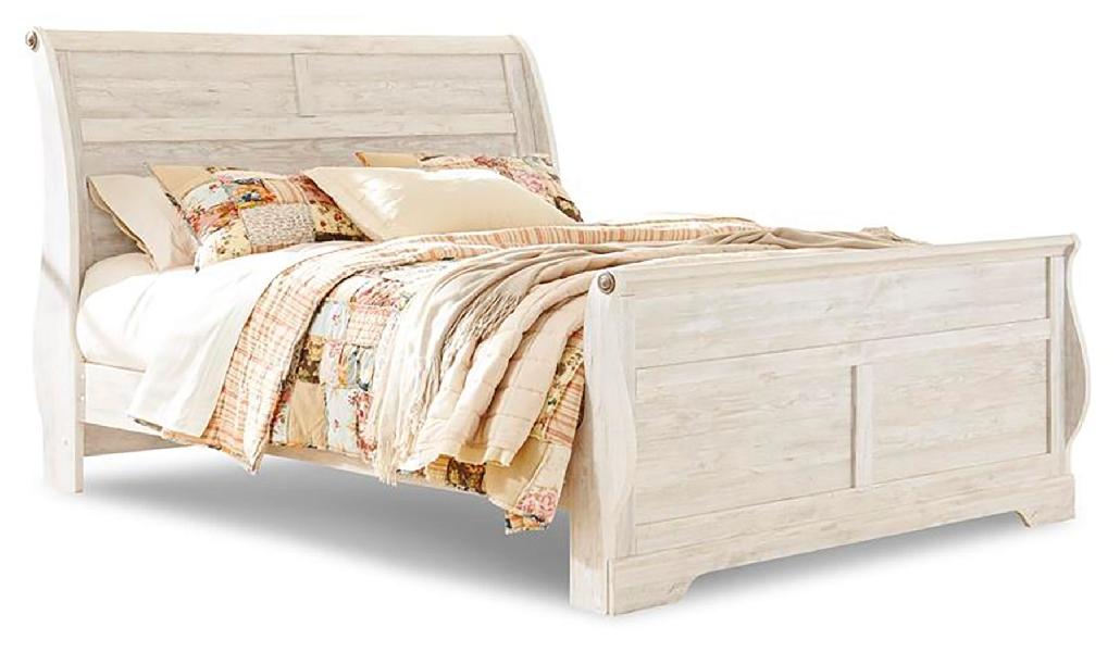 Image of Willowton - King Sleigh Bed - Whitewash