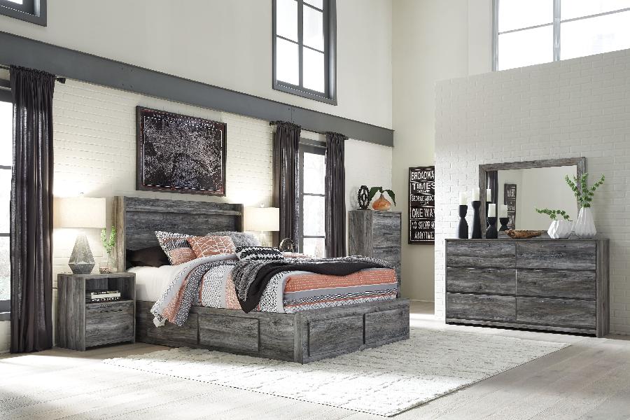 Image of Baystorm - 7 Pc. - Dresser, Mirror, Queen Panel Bed with 6 Storage Drawers - Gray