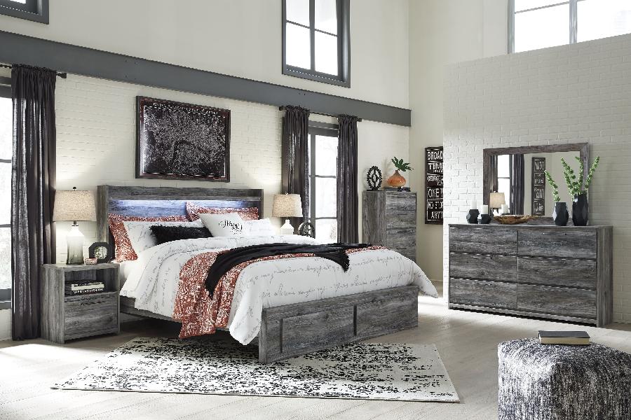 Image of Baystorm - 5 Pc. - Chest, King Panel Bed with 2 Storage Drawers - Gray