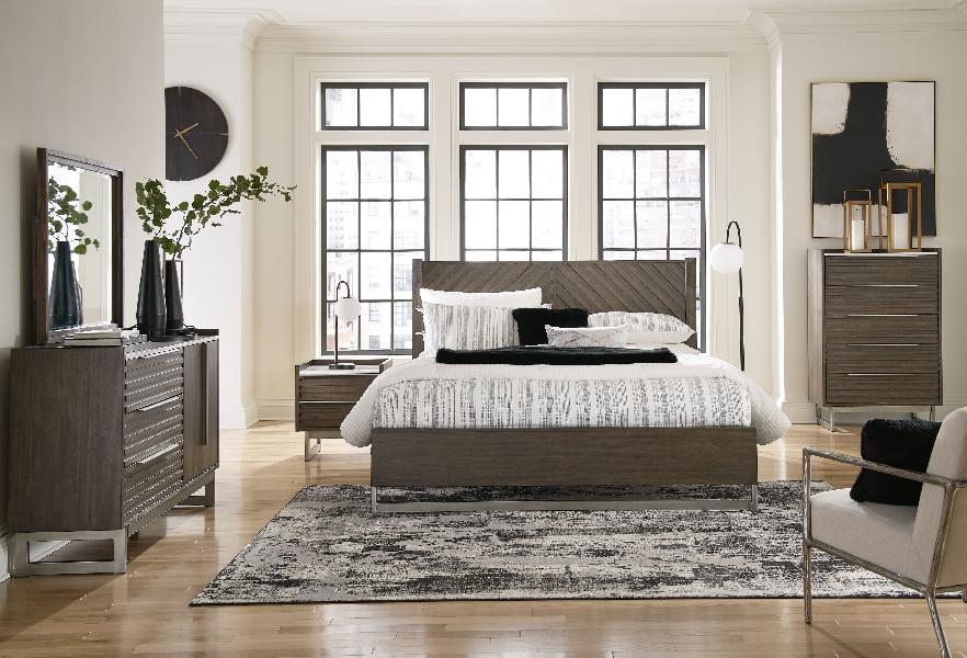 Image of Arkenton - 5 Pc. - Dresser, Mirror, King Panel Bed - Grayish Brown