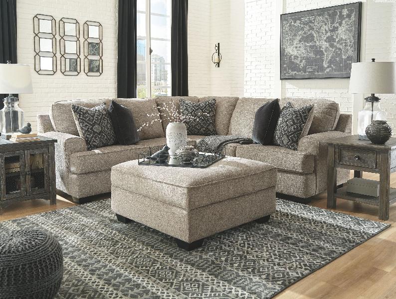 Image of Bovarian - 3 Pc. - Right Arm Facing Sofa with Corner Wedge 2 Pc Sectional, Ottoman - Stone