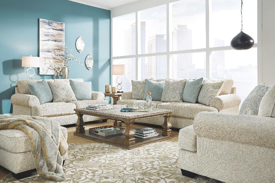 Image of Monaghan - 4 Pc. - Sofa, Loveseat, Chair and a Half, Ottoman - Sandstone