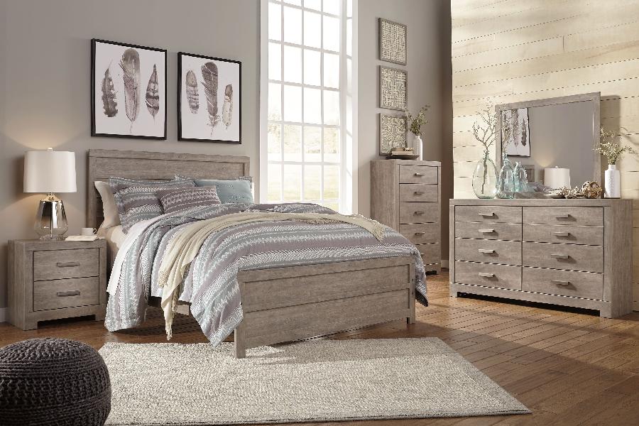 Image of Culverbach - 5 Pc. - Dresser, Mirror, Chest, Queen Panel Bed - Gray