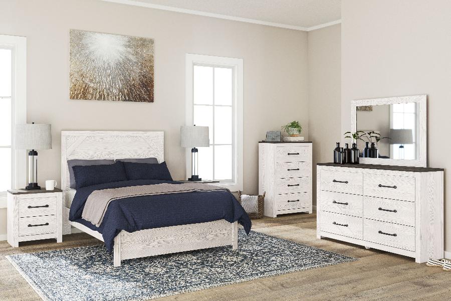 Image of Gerridan - 7 Pc. - Dresser, Mirror, Chest, Full Panel Bed, 2 Nightstands - White / Gray