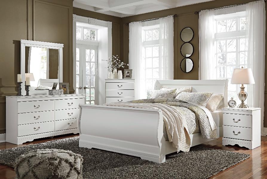 Image of Anarasia - 6 Pc. - Dresser, Mirror, Queen Sleigh Bed, Nightstand - White