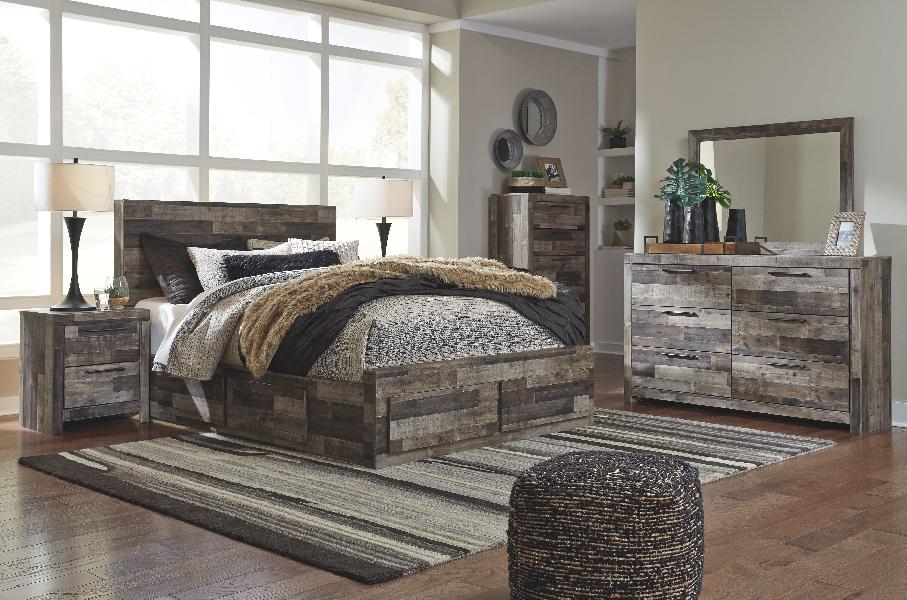 Image of Derekson - 7 Pc. - Dresser, Mirror, Full Panel Bed with 2 Storages - Multi Gray
