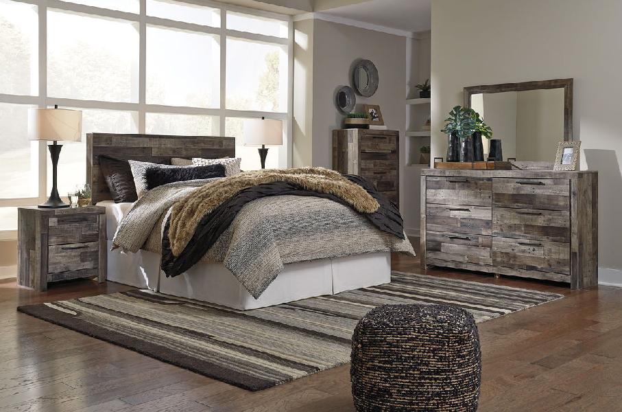Image of Derekson - 6 Pc. - Queen Panel Headboard with Bolt on Bed Frame, Dresser, Mirror, Chest, Nightstand - Multi Gray