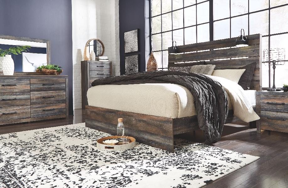 Image of Drystan - 5 Pc. - Dresser, Mirror, King Panel Bed - Brown / Beige